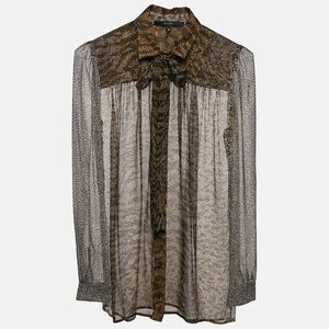 Gucci Brown Printed Chiffon Tie-Up Detail Sheer Shirt S